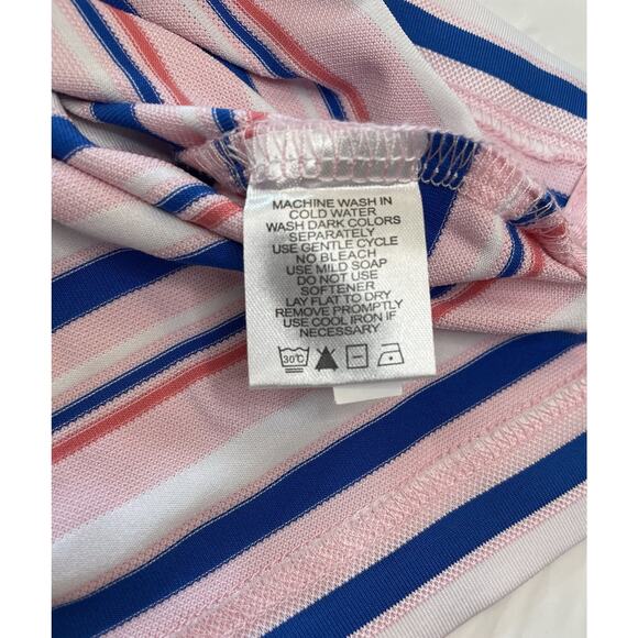 Bobby Jones X-H20 Performance Golf Polo Large Pink Blue Striped Collar Logo - Picture 3 of 9